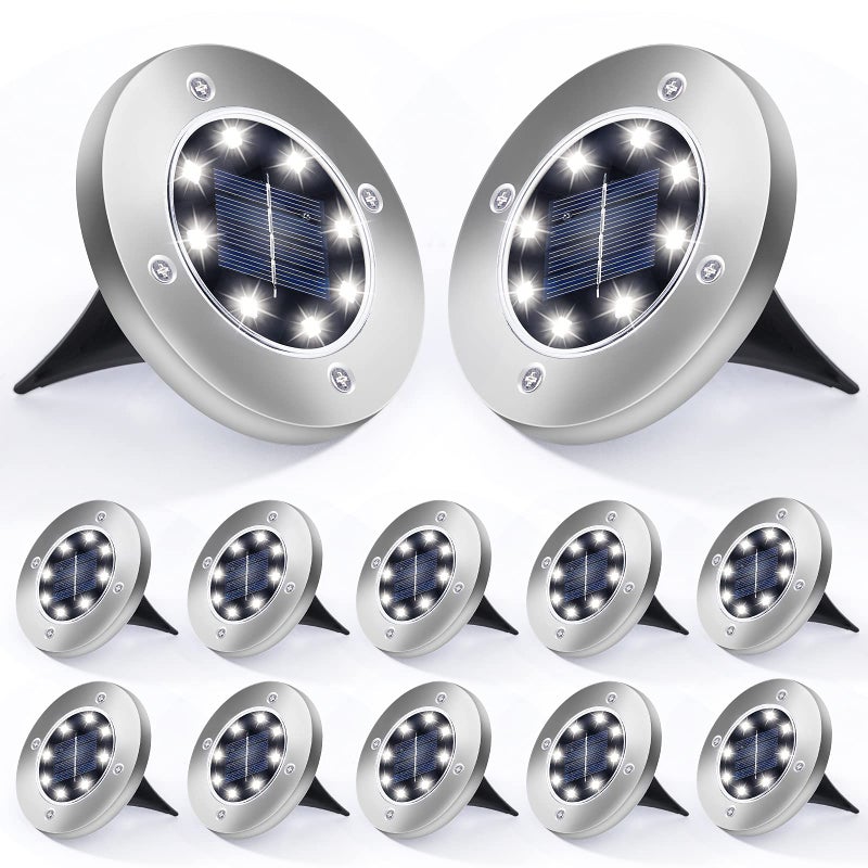 Aogist 12 Pack Solar Disk Lights - 8 LED In-Ground Outdoor Landscape Lights for Pathway, Yard, Walkway, Patio, Lawn Path (Cold White) - Image 1